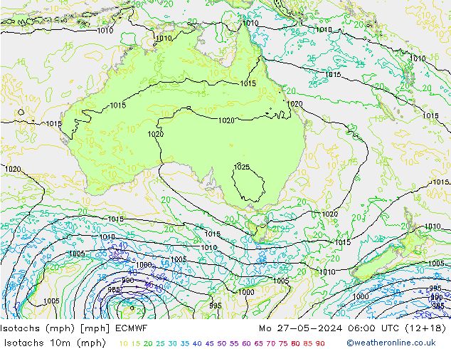 Isotachs (mph) ECMWF Mo 27.05.2024 06 UTC