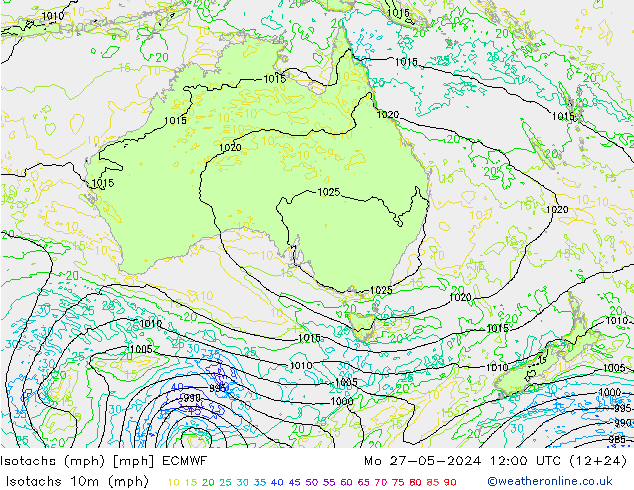 Isotachs (mph) ECMWF Mo 27.05.2024 12 UTC