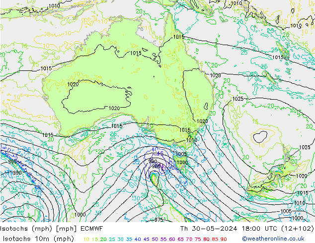 Isotachs (mph) ECMWF Th 30.05.2024 18 UTC