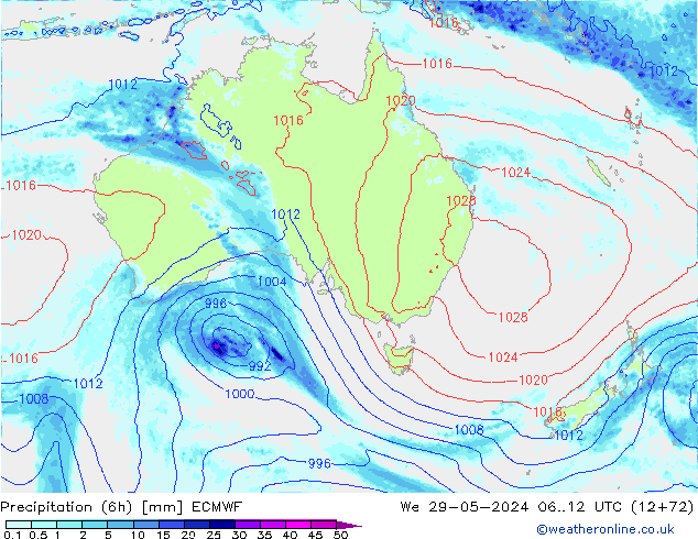 Z500/Rain (+SLP)/Z850 ECMWF Qua 29.05.2024 12 UTC