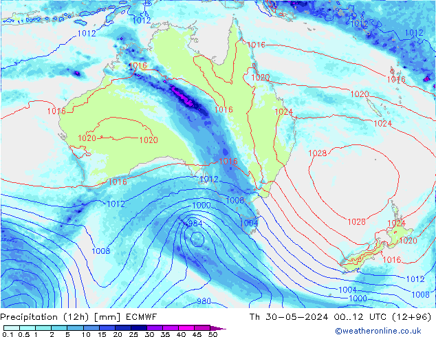 осадки (12h) ECMWF чт 30.05.2024 12 UTC