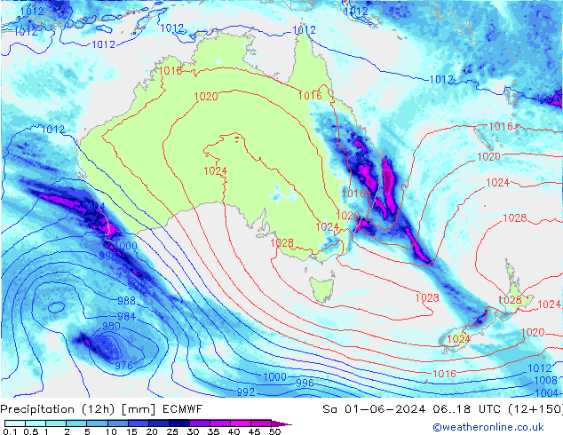 Precipitação (12h) ECMWF Sáb 01.06.2024 18 UTC