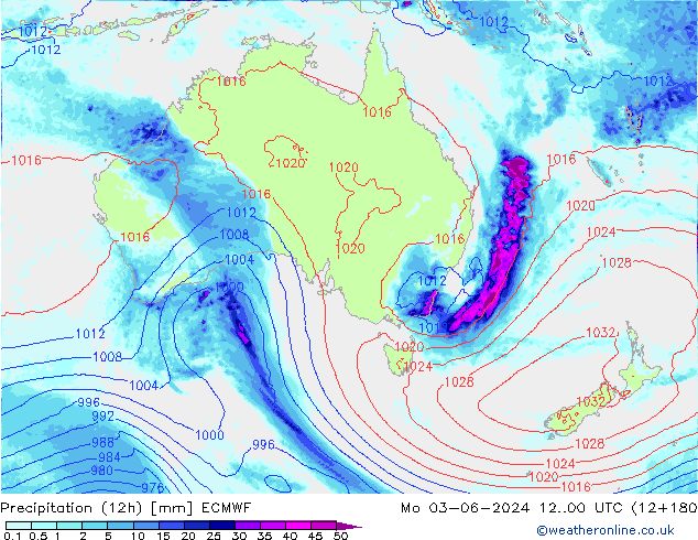 Précipitation (12h) ECMWF lun 03.06.2024 00 UTC