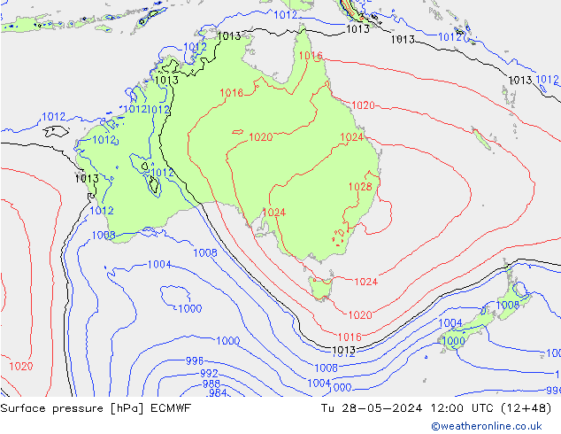 Surface pressure ECMWF Tu 28.05.2024 12 UTC