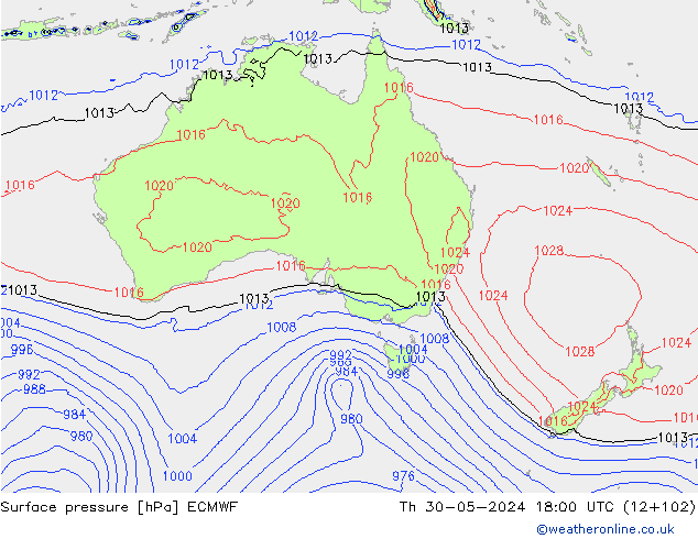 Surface pressure ECMWF Th 30.05.2024 18 UTC