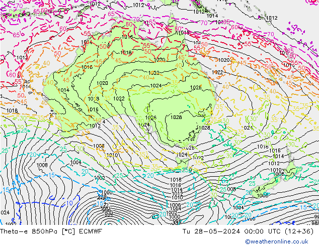 Theta-e 850hPa ECMWF Tu 28.05.2024 00 UTC