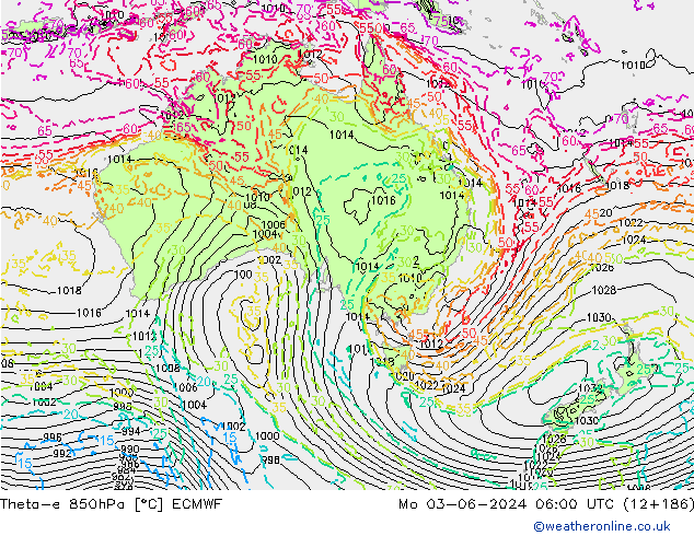 Theta-e 850hPa ECMWF Mo 03.06.2024 06 UTC