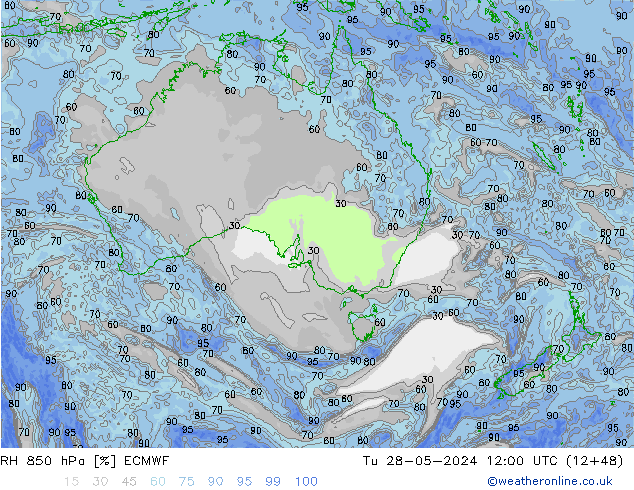 850 hPa Nispi Nem ECMWF Sa 28.05.2024 12 UTC