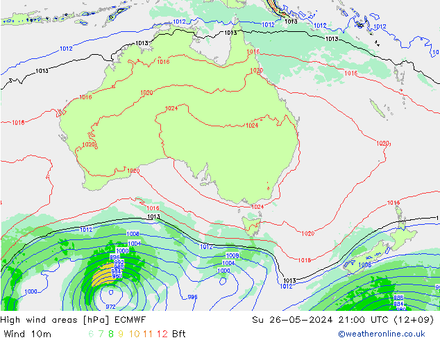 High wind areas ECMWF dim 26.05.2024 21 UTC