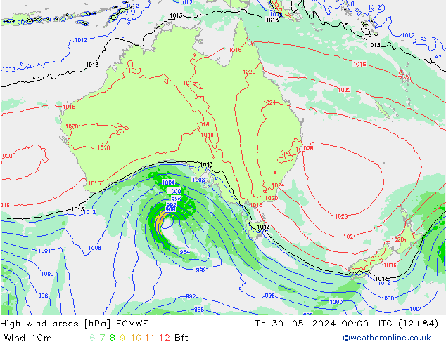 High wind areas ECMWF gio 30.05.2024 00 UTC