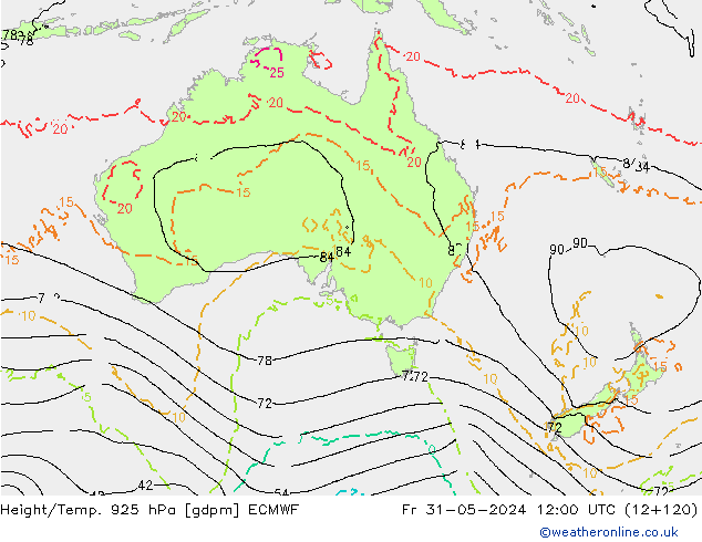 Height/Temp. 925 hPa ECMWF Fr 31.05.2024 12 UTC