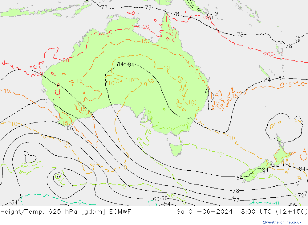 Height/Temp. 925 hPa ECMWF so. 01.06.2024 18 UTC