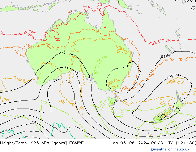 Height/Temp. 925 hPa ECMWF Mo 03.06.2024 00 UTC