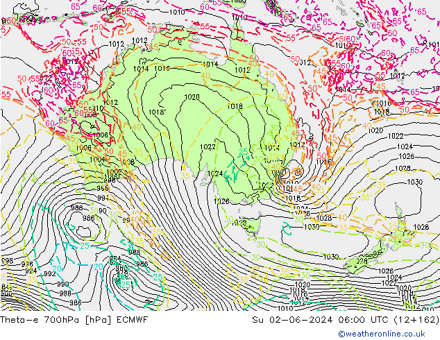 Theta-e 700hPa ECMWF Su 02.06.2024 06 UTC