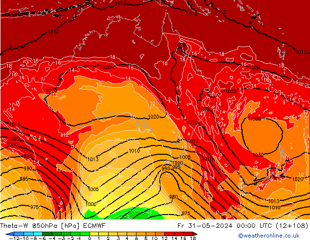 Theta-W 850hPa ECMWF Cu 31.05.2024 00 UTC