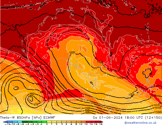 Theta-W 850hPa ECMWF Sáb 01.06.2024 18 UTC