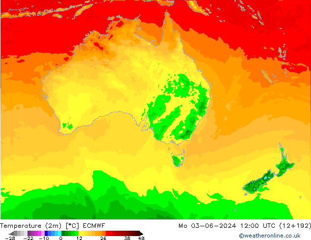 карта температуры ECMWF пн 03.06.2024 12 UTC