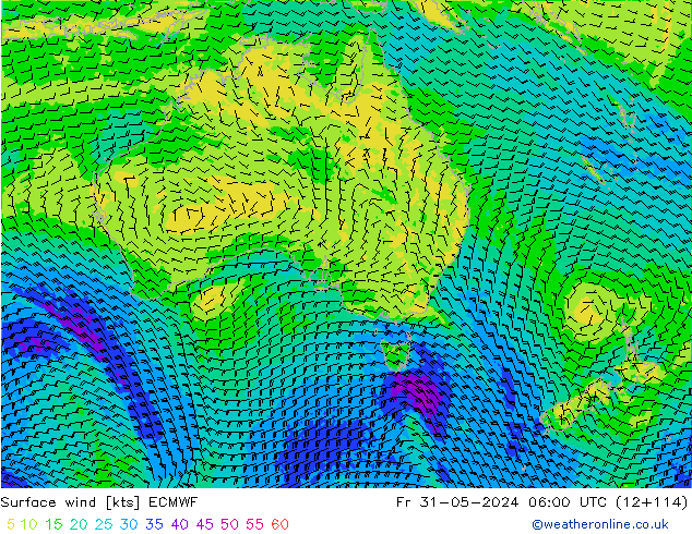 Vento 10 m ECMWF Sex 31.05.2024 06 UTC