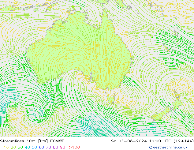 Streamlines 10m ECMWF Sa 01.06.2024 12 UTC