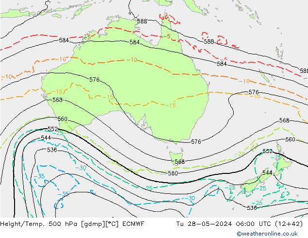 Hoogte/Temp. 500 hPa ECMWF di 28.05.2024 06 UTC