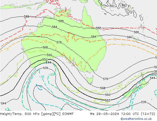 Z500/Rain (+SLP)/Z850 ECMWF Qua 29.05.2024 12 UTC