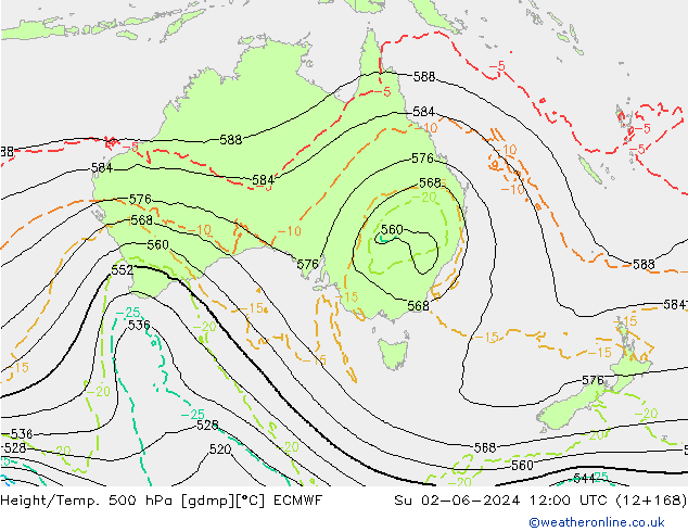 Z500/Rain (+SLP)/Z850 ECMWF Su 02.06.2024 12 UTC