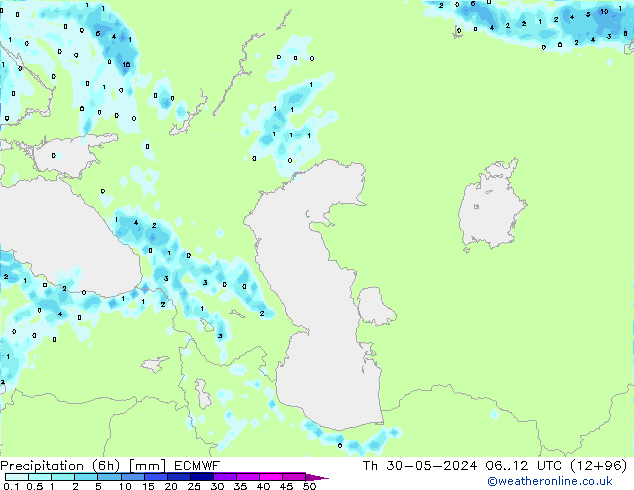 Z500/Rain (+SLP)/Z850 ECMWF Čt 30.05.2024 12 UTC