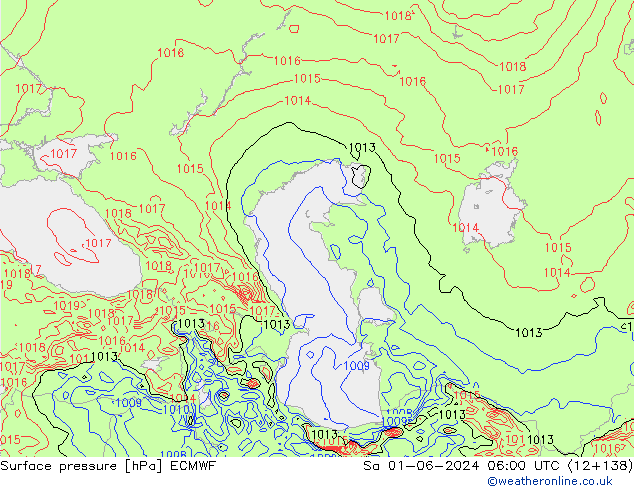 Surface pressure ECMWF Sa 01.06.2024 06 UTC