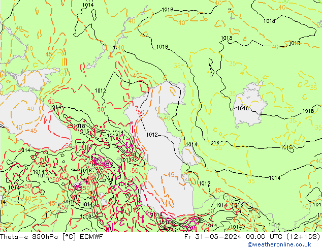 Theta-e 850hPa ECMWF  31.05.2024 00 UTC