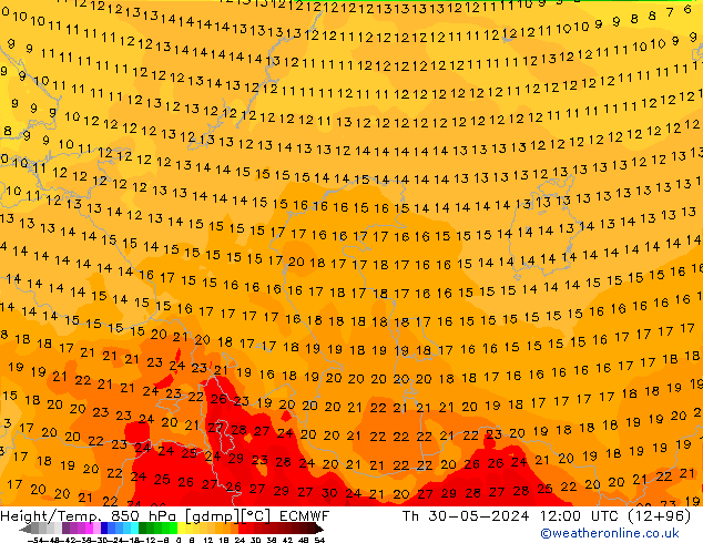 Z500/Rain (+SLP)/Z850 ECMWF Čt 30.05.2024 12 UTC