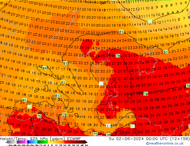 Height/Temp. 925 hPa ECMWF So 02.06.2024 00 UTC