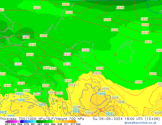 Thck 700-1000 hPa ECMWF Su 26.05.2024 18 UTC