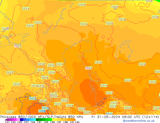 Thck 850-1000 hPa ECMWF Fr 31.05.2024 06 UTC