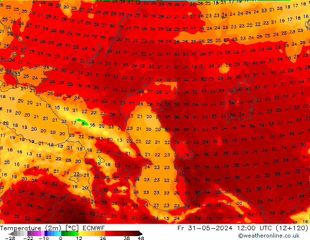 Temperature (2m) ECMWF Fr 31.05.2024 12 UTC