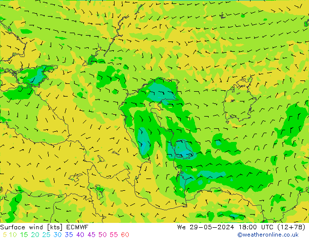 Vento 10 m ECMWF Qua 29.05.2024 18 UTC