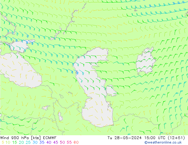 Wind 950 hPa ECMWF Út 28.05.2024 15 UTC