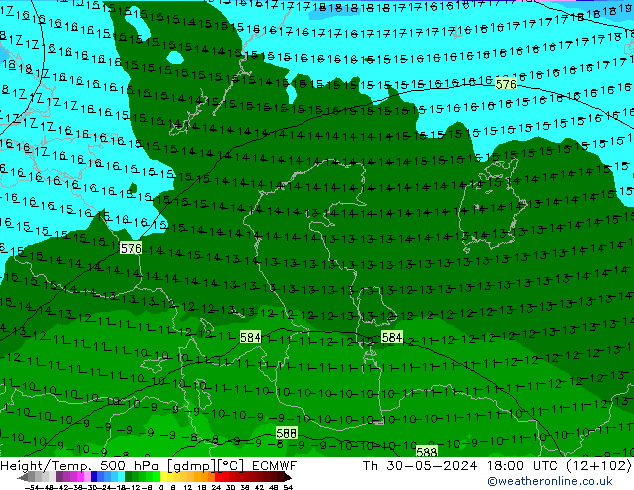 Z500/Rain (+SLP)/Z850 ECMWF Do 30.05.2024 18 UTC