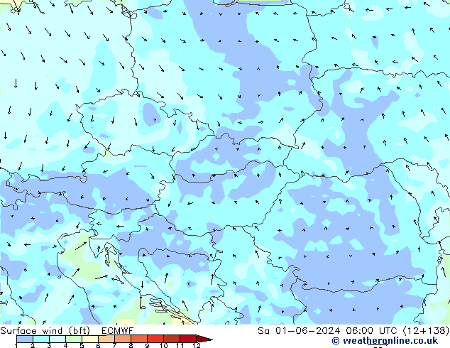 Surface wind (bft) ECMWF Sa 01.06.2024 06 UTC