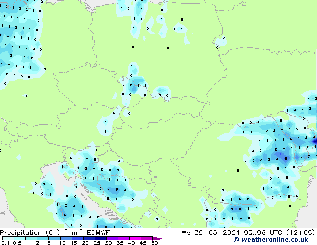 Precipitación (6h) ECMWF mié 29.05.2024 06 UTC