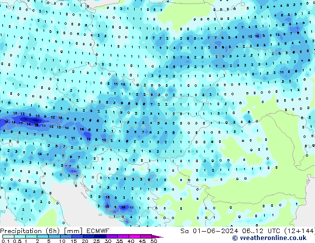 Precipitazione (6h) ECMWF sab 01.06.2024 12 UTC
