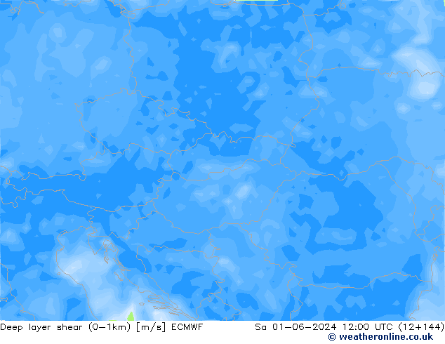 Deep layer shear (0-1km) ECMWF сб 01.06.2024 12 UTC