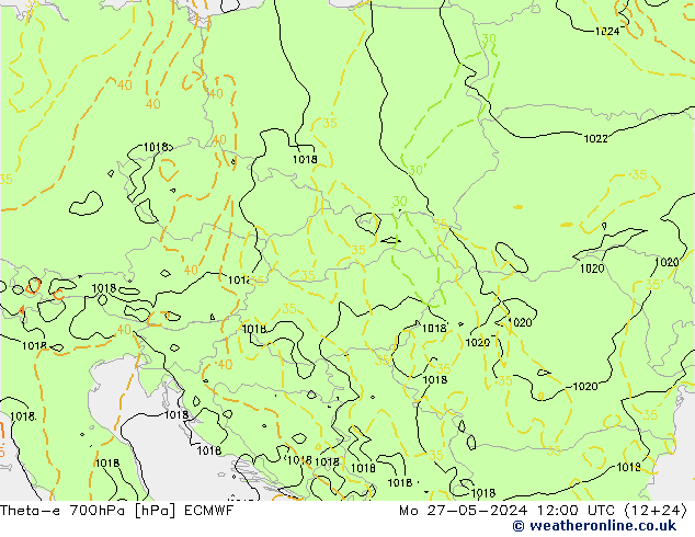 Theta-e 700hPa ECMWF Po 27.05.2024 12 UTC