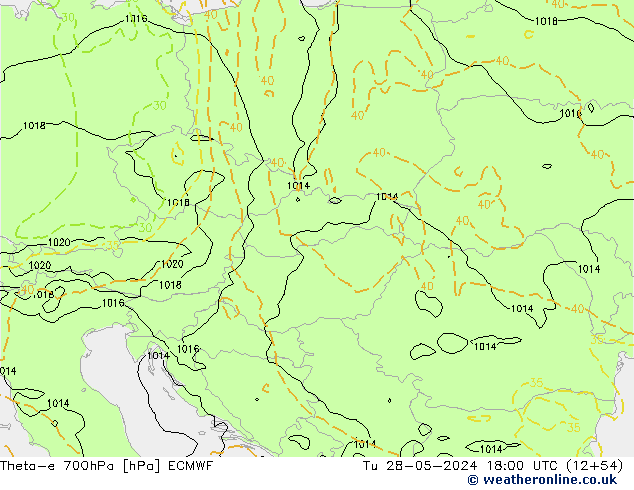 Theta-e 700hPa ECMWF di 28.05.2024 18 UTC