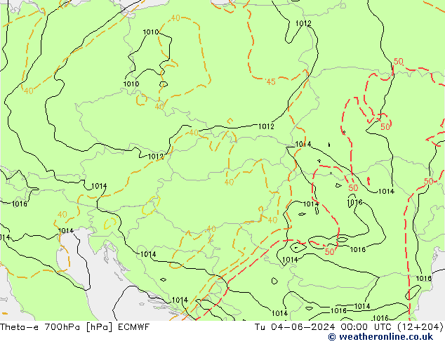 Theta-e 700hPa ECMWF Tu 04.06.2024 00 UTC