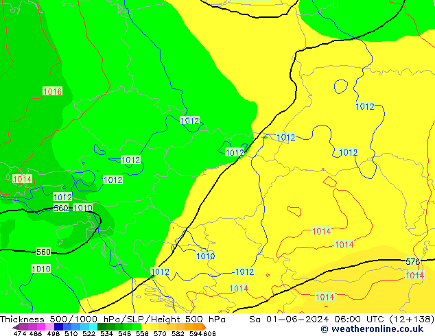 Dikte 500-1000hPa ECMWF za 01.06.2024 06 UTC