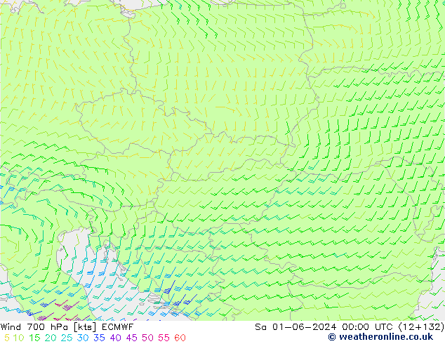 Wind 700 hPa ECMWF za 01.06.2024 00 UTC
