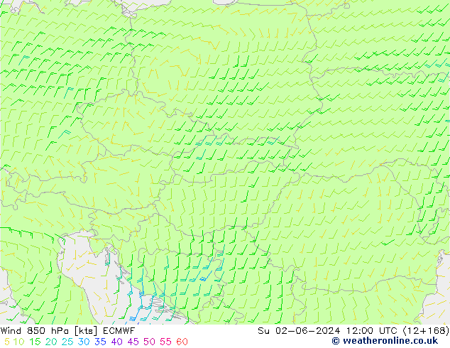 Wind 850 hPa ECMWF zo 02.06.2024 12 UTC