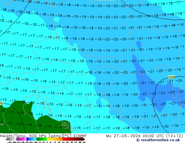 Z500/Yağmur (+YB)/Z850 ECMWF Pzt 27.05.2024 00 UTC