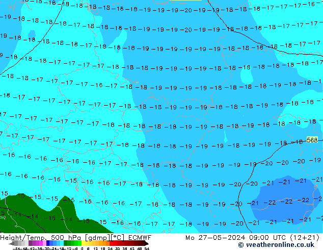 Height/Temp. 500 hPa ECMWF Po 27.05.2024 09 UTC