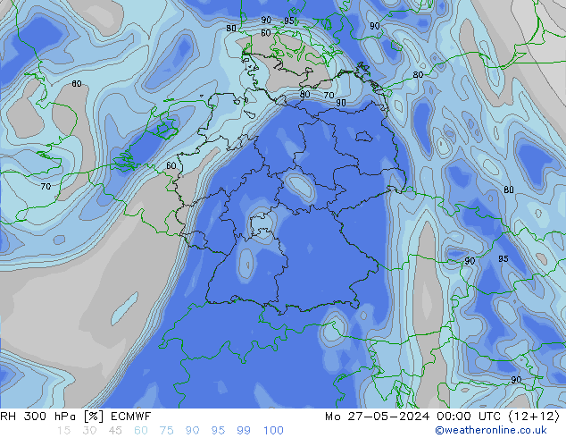 RH 300 hPa ECMWF Mo 27.05.2024 00 UTC